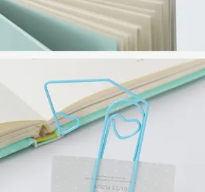 Trombones en métal en forme de cœur bleu créatif joli marque-page pour papeterie de bureau