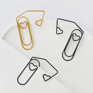 Trombones métalliques créatifs en forme de cœur, grande taille 60x46mm, marque-pages.