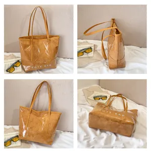 Damen klare wasserdichte Tragetasche mit gelbem Design, lässige große Schultertasche.