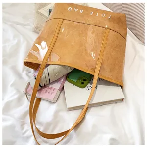 Braune PVC Leinwand Shopper Tasche Grosse Kapazitat Freizeit Schultertasche Wasserdichte Tasche.