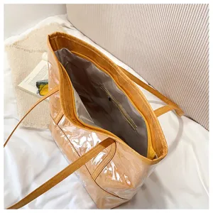 Grosse kapazitaet glänzende tote schultertasche damen pendler minimalistische handtasche