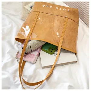 Geräumige Pendler-Tasche aus braunem PVC und Dupont-Papier, große Umhängetasche für den Alltag.