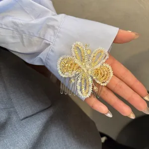 Luxe peigne à cheveux papillon perlé scintillant élégant vintage épingle accessoire mariée