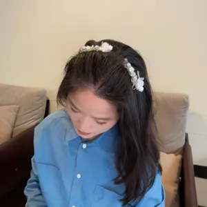 Mint green hair comb rhinestone flower bow hair clip elegant women hair styling accessory