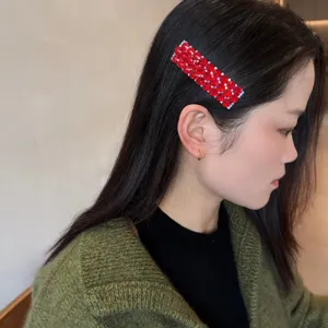 Roter Strass Haarclip für Damen, glänzender Kristall Haarschmuck im koreanischen Stil für Pony.