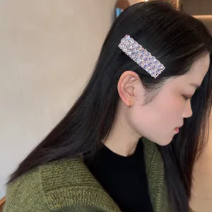 Glänzende Kristall rechteckige Haarklammer für Damen, stilvolle Strass Bogen Haarspange Accessoires.