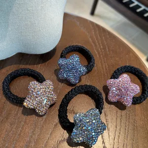 Chouchous de cheveux étoile strass cristal, élastiques noirs queue de cheval, accessoires brillants.