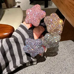 Anneau de Cheveux Cinq Étoiles en Strass Mode Coréenne Support de Queue de Cheval Haute Élasticité pour Femmes Élastique Étoile Scintillante
