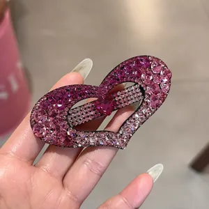 Pince à Cheveux en Forme de Cœur en Alliage de Luxe avec Strass Scintillante Double Couche Cœur de Pêche Ressort Automatique Barrettes Mode Coiffure pour Femmes Bijoux Accessoire Quotidien