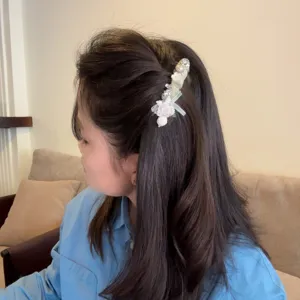 Korean mint green hair comb with bow rhinestone floral design for women stylish hair accessories