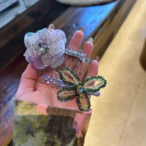 Handmade crystal beaded flower and butterfly hair combs for sweet daily hairstyles and styling.