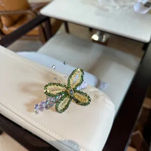 Handmade crystal beaded butterfly hair clip elegant green yellow hairpin for women sweet style