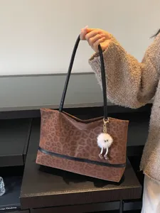 Damen Leopardenmuster Shopper Große Kapazität Schultertasche Herbst Winter Freizeit Tasche