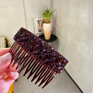 Sparkling purple rhinestone hair comb elegant crystal insert clip for stylish daily hairstyles
