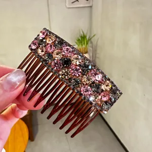 Elegant Metal Rhinestone Hair Comb French Style Geometric Hair Pin Headpiece For Women Daily Banquet Hair Styling Accessories