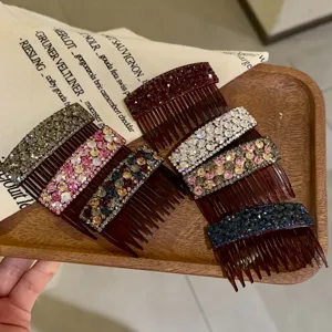 Sparkling rhinestone hair combs set, elegant French style decorative hair accessories.