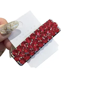 Elegante rote Strass Haarnadel für Damen, glänzender Kristall Haarklammer Clip für Party