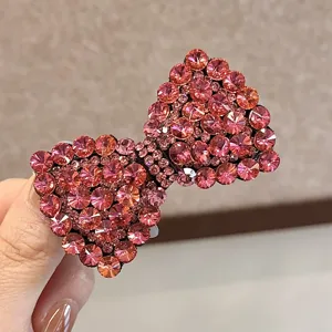 Pince à cheveux nœud strass scintillants élégante pince bec de canard rose cristal femme