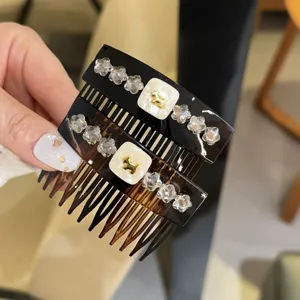 Rhinestone hair insert comb vintage tortoiseshell black glittering crystal hair clip for women