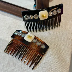 Niche Luxury Plastic Resin Hair Comb Sparkling Rhinestone Geometric Design Hair Clip Elegant Lazy Style Headpiece For Women