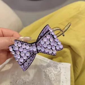Pince à cheveux nœud papillon strass violet style français, pince griffe cristal brillante.