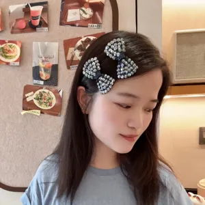 Pince à cheveux nœud strass style coréen pour femmes, accessoire barrette cristal brillant