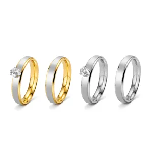 Anillo de Pareja Minimalista de Acero Inoxidable con Diamantes de Imitación Esmerilado Cepillado Moda Geométrica Estilo Ins Joyería de Banda de Lujo Ligera Regalo para Hombres Mujeres
