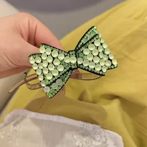 Barrette à nœud en strass vert épingle à cheveux en cristal exquis pour coiffure