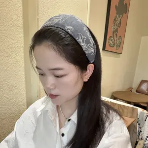 Korean style denim headband vintage printed casual hair accessory for women daily wear fashion
