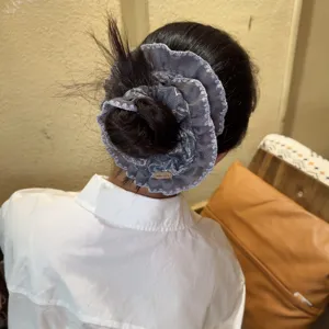 Denim lace hair scrunchie fashion casual hair accessories for women elegant hair styling tool