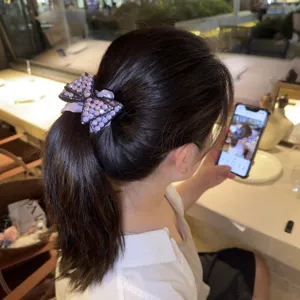 Elastico per capelli con fiocco in strass scintillante per donne, elegante accessorio.