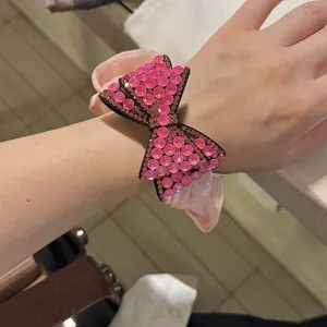 Elastico per capelli con fiocco in strass rosa raso supporto coda cavallo carino