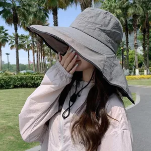 Women outdoor sun protection hat summer wide brim quick drying neck flap hiking fisherman cap