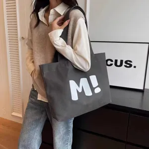 Canvas tote bag for women, large capacity shoulder bag, simple casual handbag, versatile daily use.