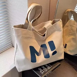 Canvas tote bag for women, large capacity casual shoulder bag, minimalist daily shopping bag.