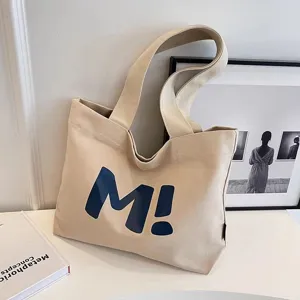Canvas tote bag for women, large capacity minimalist casual shoulder shopping bag.