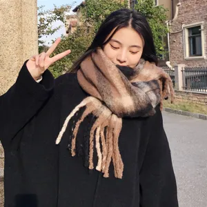 Damen Winter warme Mohair Karos Schal Tuch, modische Fransen kuschelige Halskrause kalt.