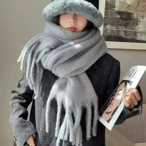 Winter Warme Verdikte Mohair Sjaal Effen Kleur Franje Lange Sjaal Veelzijdige Paar Nekwarmer Mode Winter Accessoires