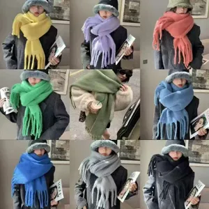 Vrouwen stijlvolle mohair kwast winter sjaal dikke warme gezellige halsdoek koreaans