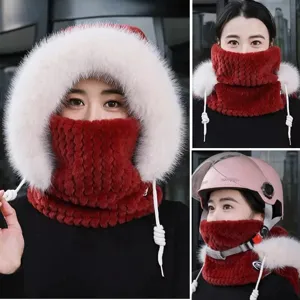 Winter warme winddichte Strickmuetze und Pluesch Gesichtsmaske Set fuer Outdoor Radfahren.