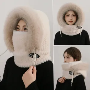 Winter Warm Verdickt Plüsch Bomber Mütze Ohrenklappen Gesichtsmaske Winddicht Reiten Ushanka Trapper Mütze Für Damen