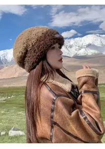 Winter cute plush warm hat soft cozy thick slouchy beanie hat for women outdoor windproof cap
