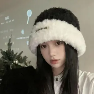 Winter Cute Plush Knit Hat Warm Ear Protection Thickened Plush Beanie Hat Trendy Ins Style Women Cold Weather Cap