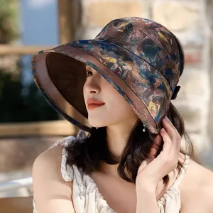 Women Summer Sun Visor Hat Wide Brim Floral Anti UV Empty Top Cap Beach Outdoor Travel Casual Fashion Cap