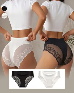 Bragas encaje floral talle alto mujer malla transpirable ropa interior cómoda vista detalle