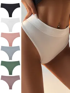 High-waist seamless thong detail showing soft fabric, elastic waistband and color options.