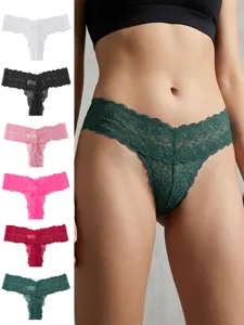Tanga in pizzo a vita alta da donna biancheria intima sexy senza cuciture vista dettaglio
