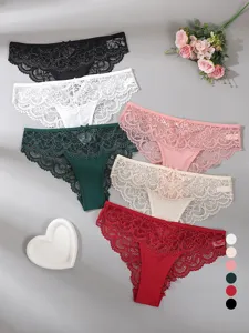 Women sexy lace low-waist panties seamless floral wave edge thong solid color underwear set