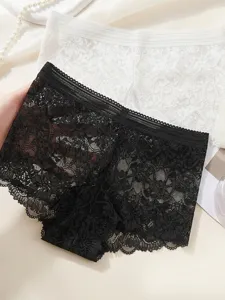 Women breathable lace boxer briefs high elastic tummy control comfortable underwear.