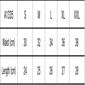 Detalles de la tabla de tallas para lencería de mujer, cintura y longitud AY335.